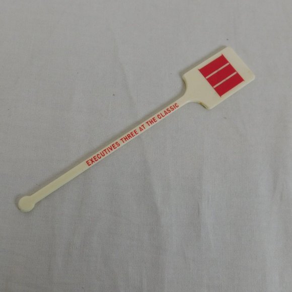 Executives Three at the Classic Set of 5 Swizzle Stir Sticks Off White Red Roman - Picture 4 of 11